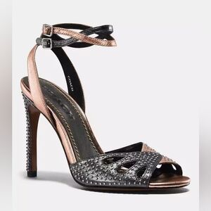 COACH NWOT High Heel Leather Ankle Strap Sandals with Prairie Rivets - Size 5